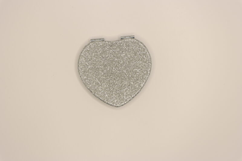 Silver Glitter Heart-Shaped Mini Makeup Mirror - Image 3