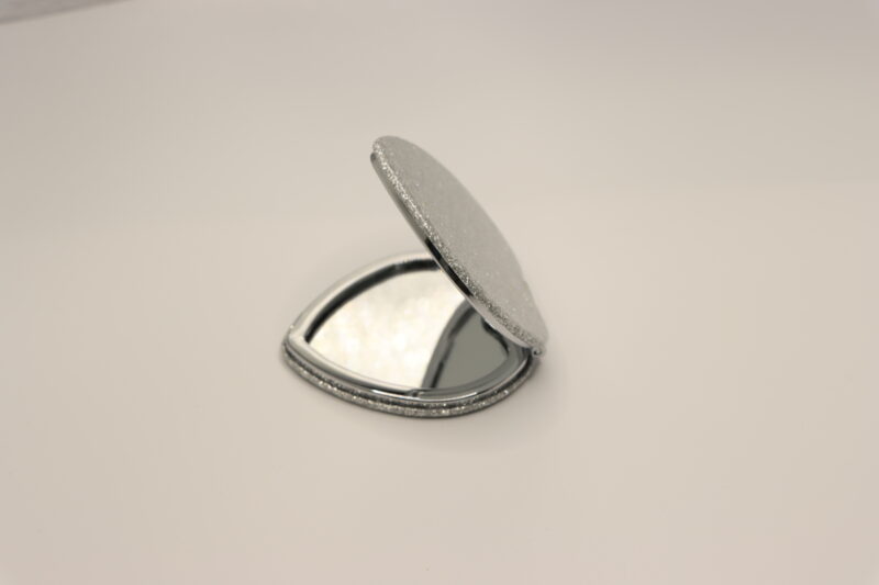 Silver Glitter Heart-Shaped Mini Makeup Mirror