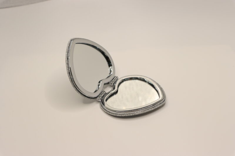 Silver Glitter Heart-Shaped Mini Makeup Mirror - Image 2